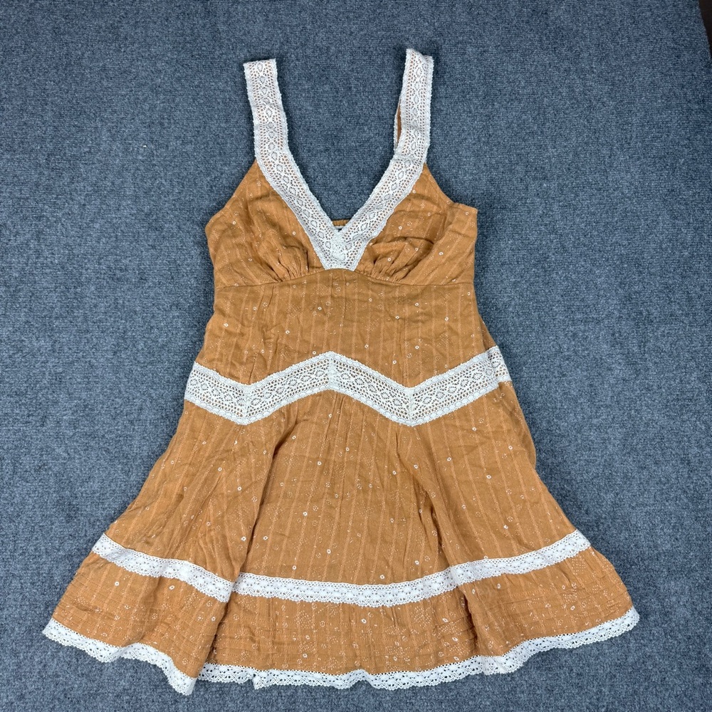 American Eagle Rust Sundress with Lace adjustable straps and pockets Size small